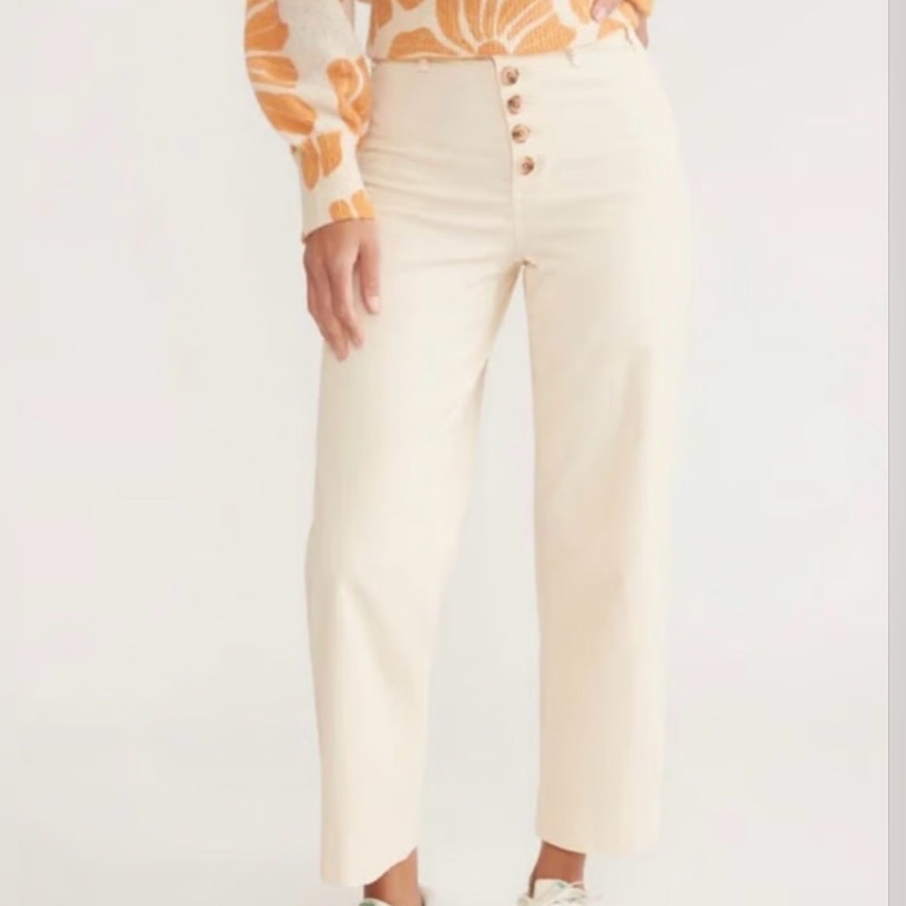 Marine Layer Bridget Corduroy High Waist Cropped Wide Leg Pants Cream Sz 2